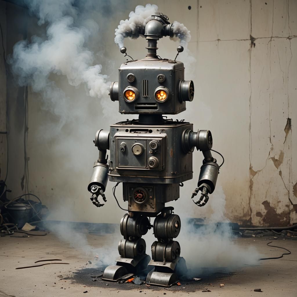 Robot Made of Stove with Smoking Vent
