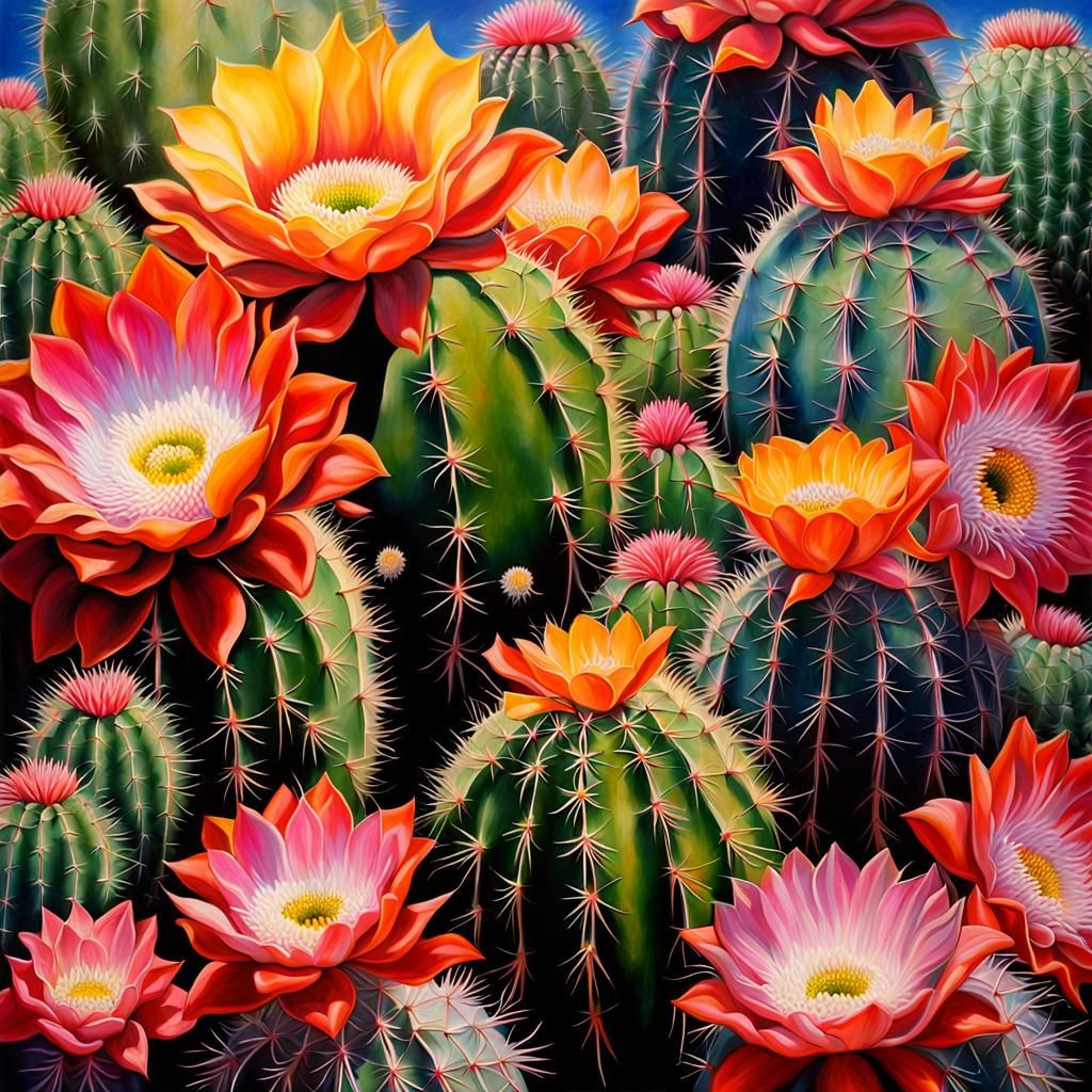 Profusion of Cactus Flowers in Australian Tonalism Style