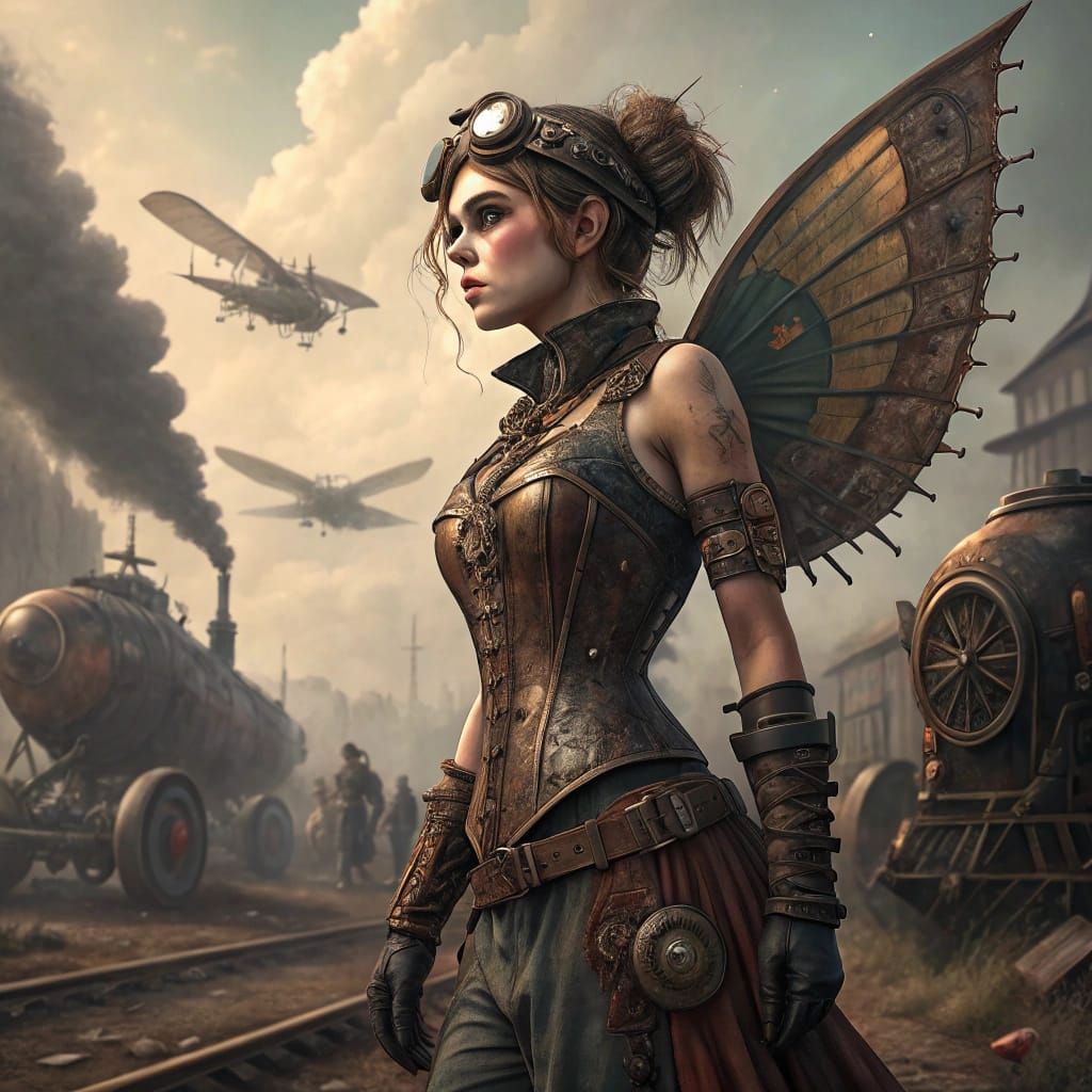 Steampunk Airforce Commander in Industrial-Era Aviation Land...