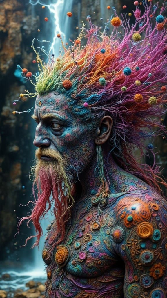 Fractal-Faced Shaman in Surreal Digital Art