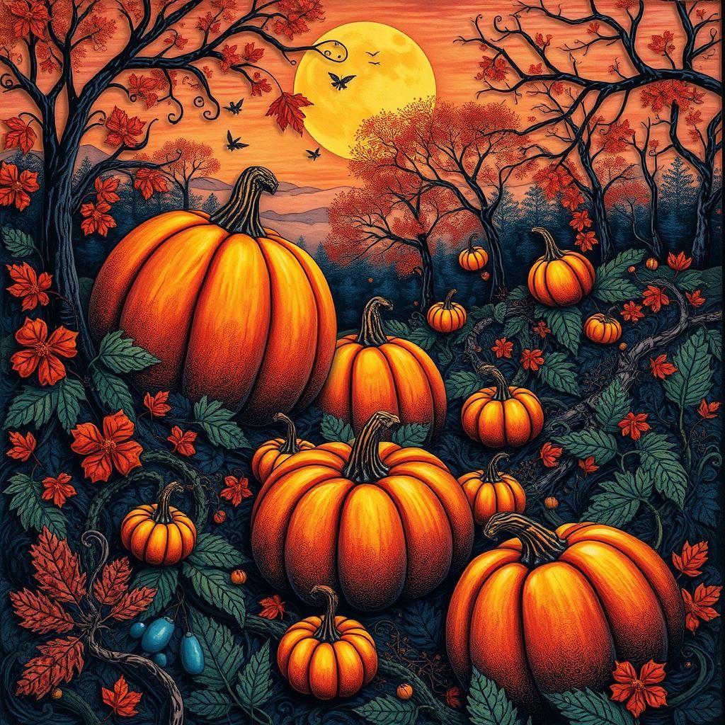 Fantasy Autumn Evening composition with large and small pump...