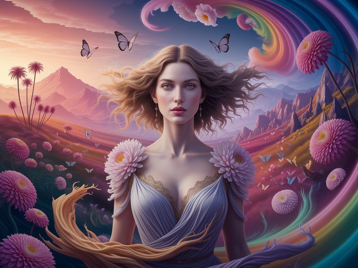 Surrealist Goddess in Golden Dreamscape