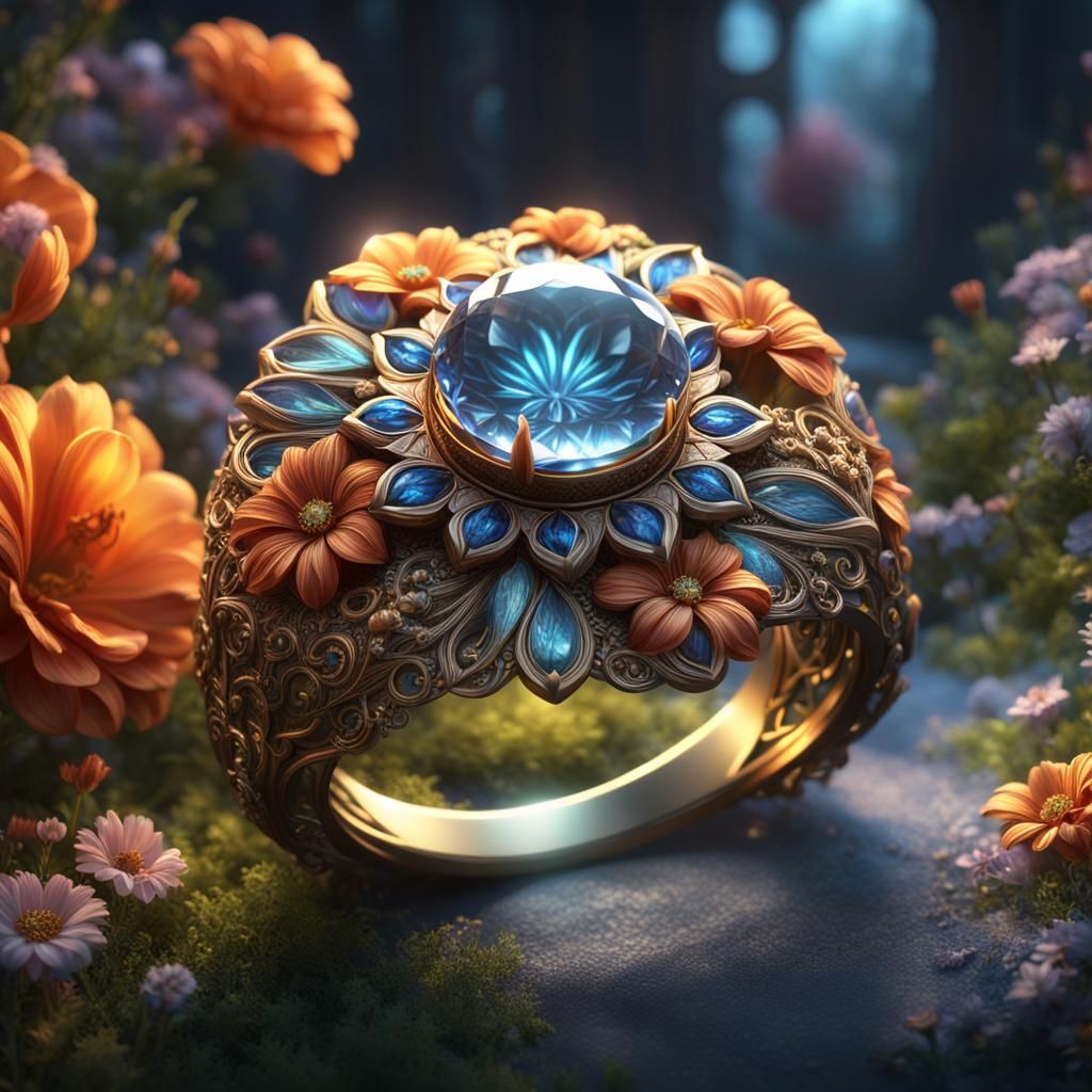 flower magic, focus on an elaborate ring, jewelry, ring, (in...