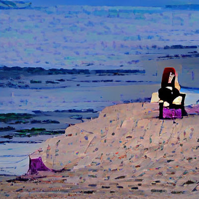 Lonely Girl on Beach: AI-Generated Solitude