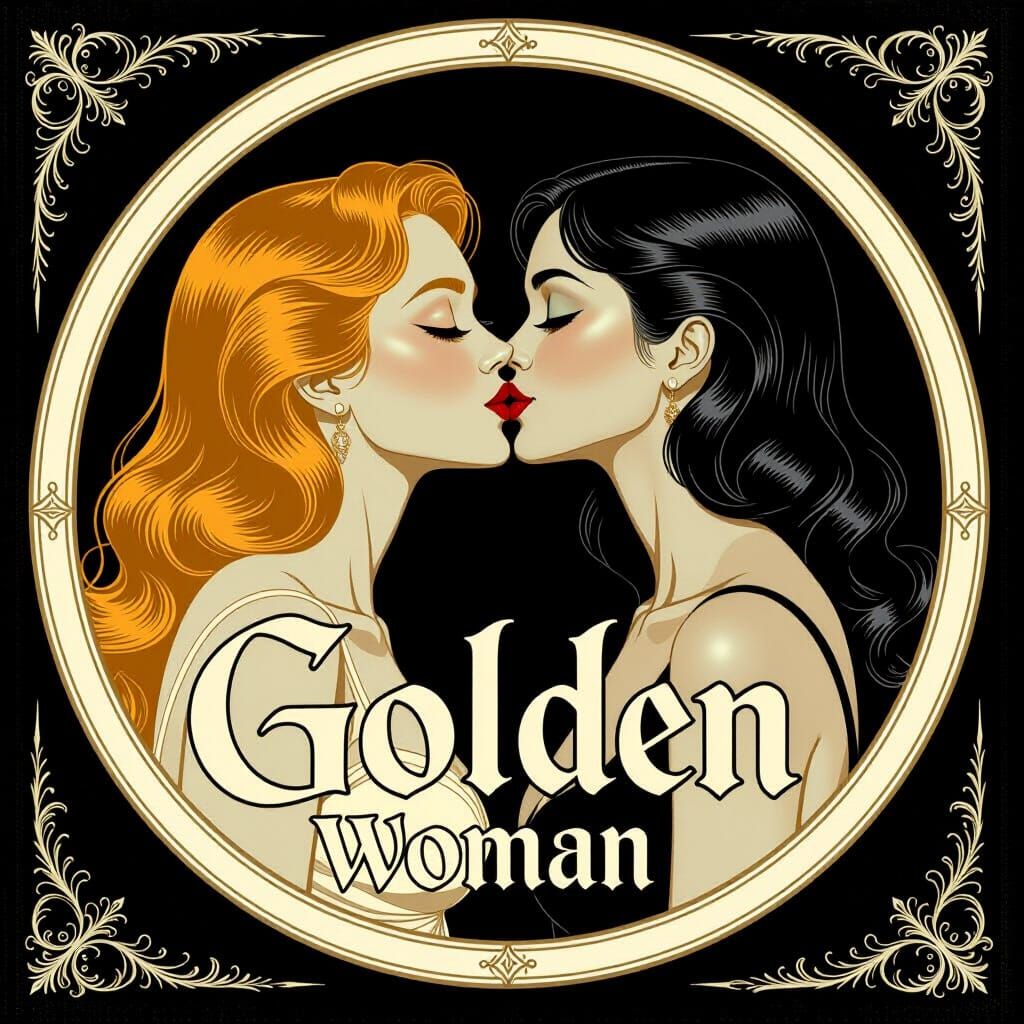 Golden Women Kissing in Gothic Style