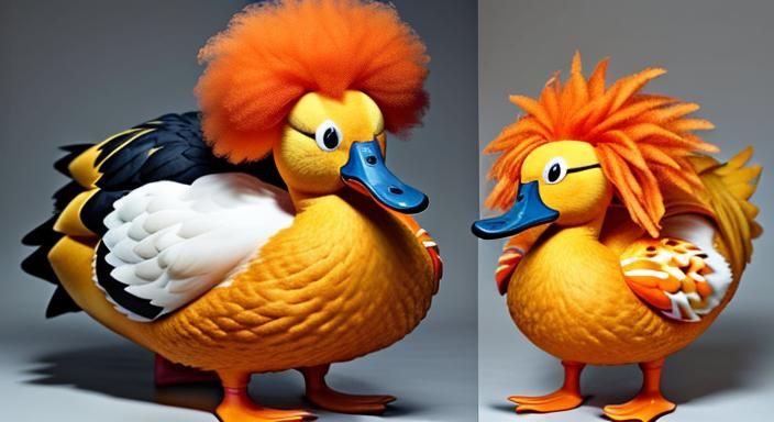 Furry Duck with Giant Afro and Blue Beak