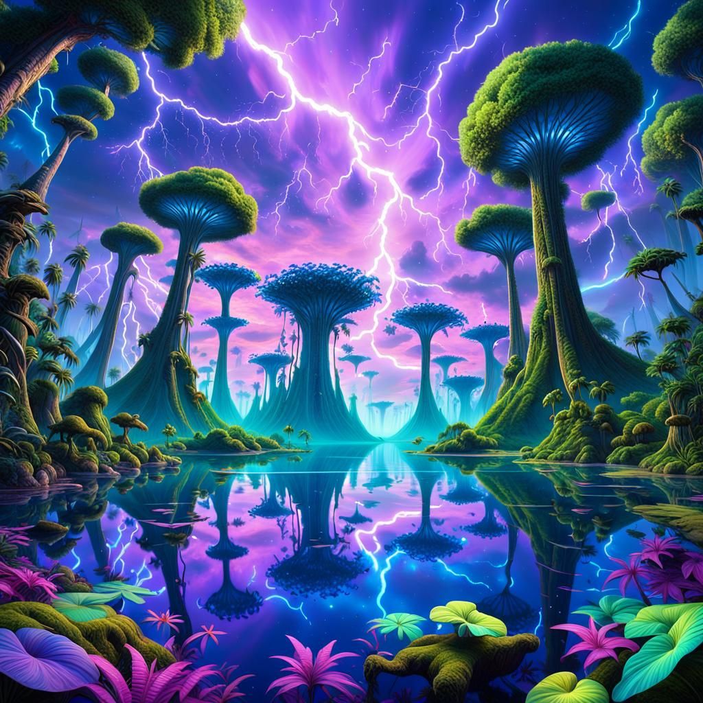 Luminous Jungle Under Purple Sky, Roger Dean Style
