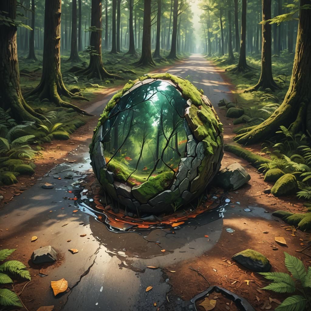 Hyperrealistic Stone on Forest Road