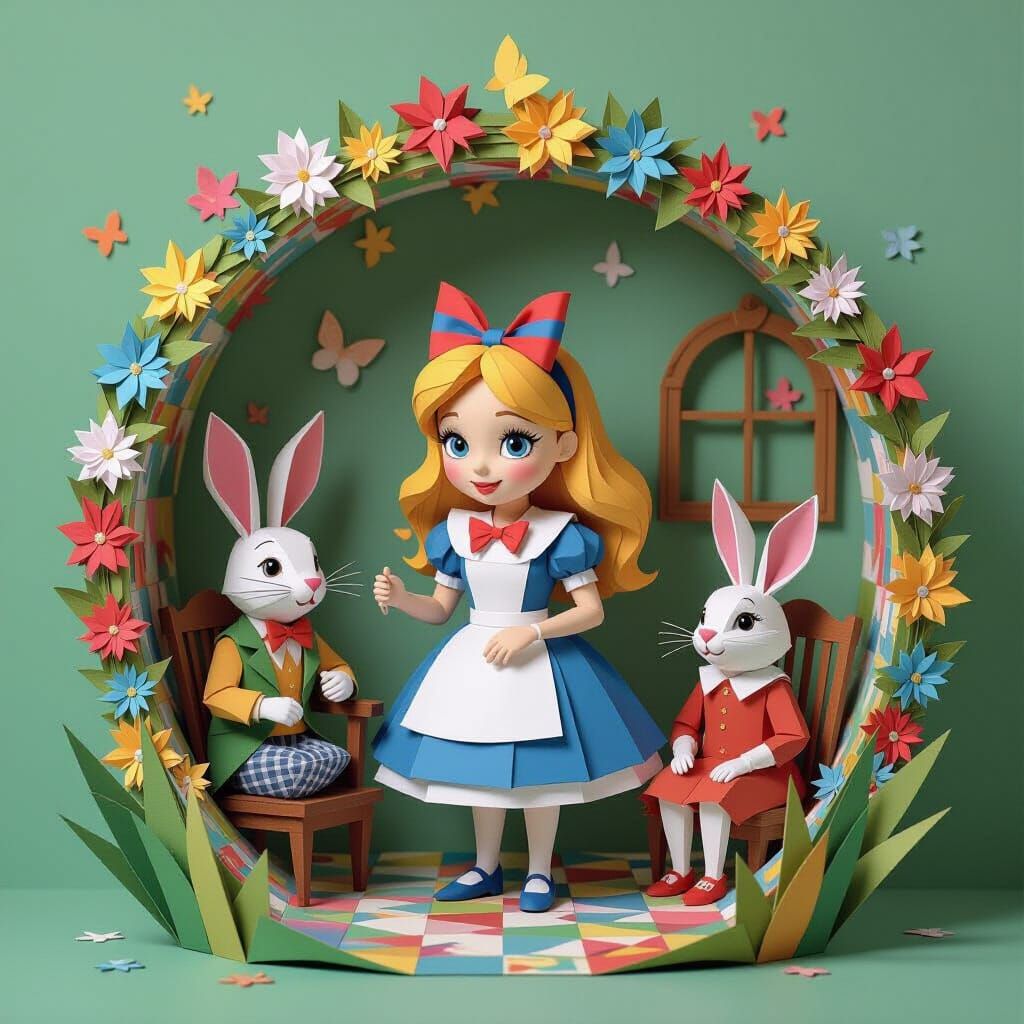Alice in Wonderland Origami Diorama in Modern Style