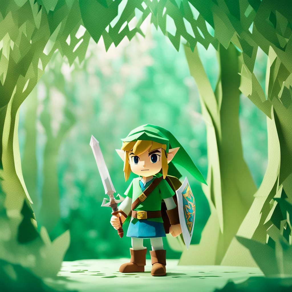 Heroic Link in Serene Forest: Paper Craft Art