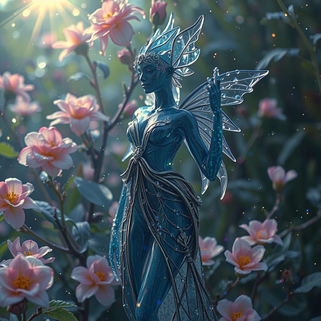 Crystalline Glass Dryad in Ethereal Stardust Garden