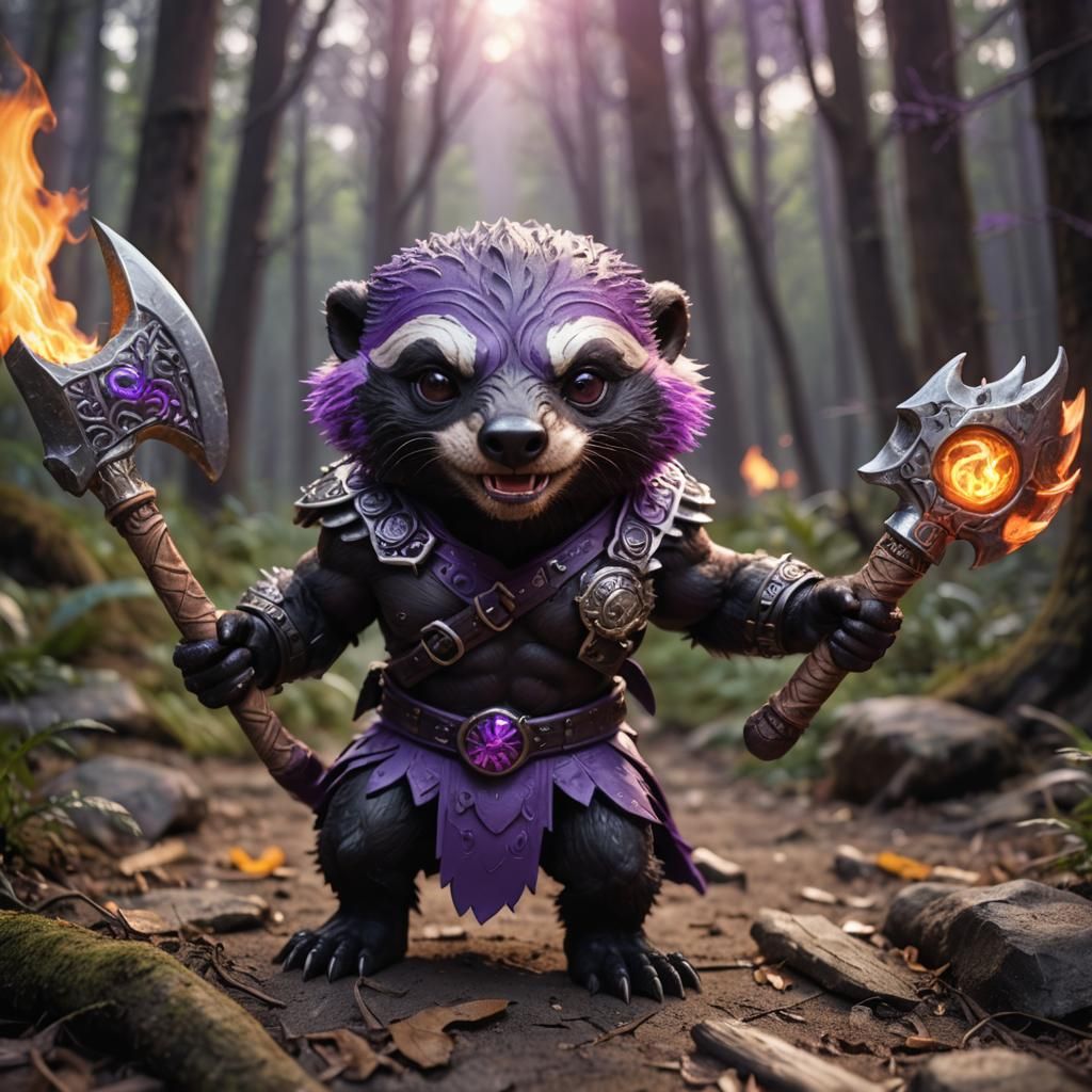 Chibi Honey Badger Barbarian in Panic Forest
