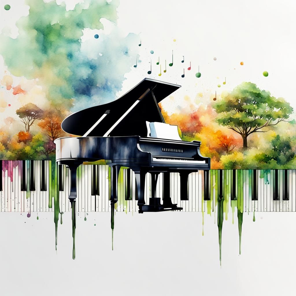 Nature Reflection on Piano Keys in Watercolor