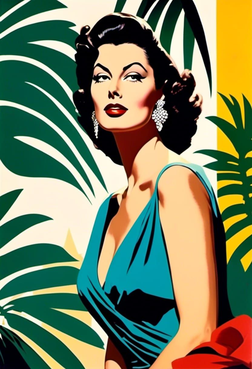 1950s Fashionable Woman Pop Art Portrait