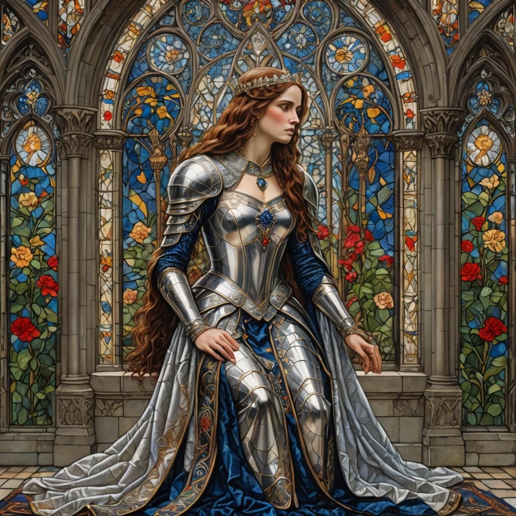 Lancelot Kneeling Before Guinevere, Pre-Raphaelite Style