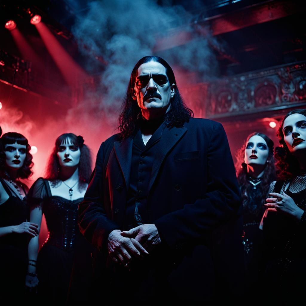 Peter Steele with Female Goths in Smoky Nightclub