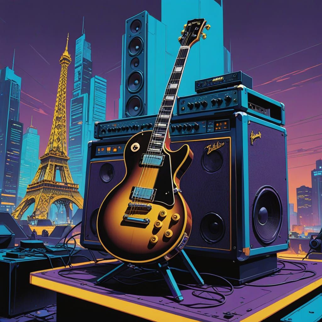 Gibson Les Paul in Cyberpunk Style Digital Art