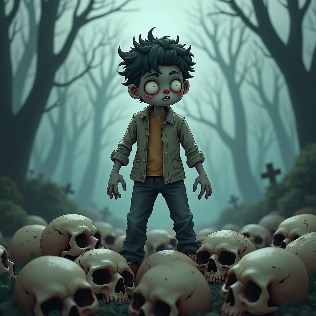 Zombie Boy in Cemetery, Skottie Young Style
