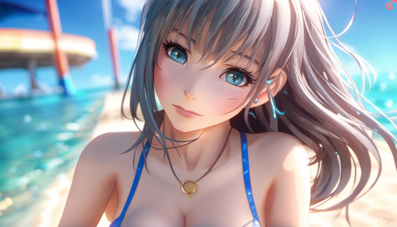 Beautiful anime girl in bikini