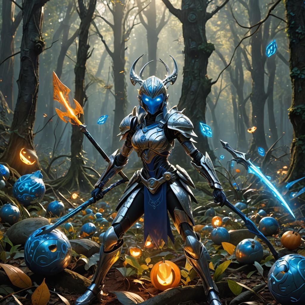 Fantasy Warrior Amidst Mystical Bionicle Gourds