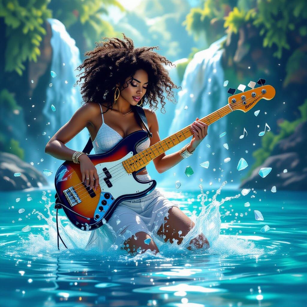 Afro-Latina Bassist with Sea Glass Notes
