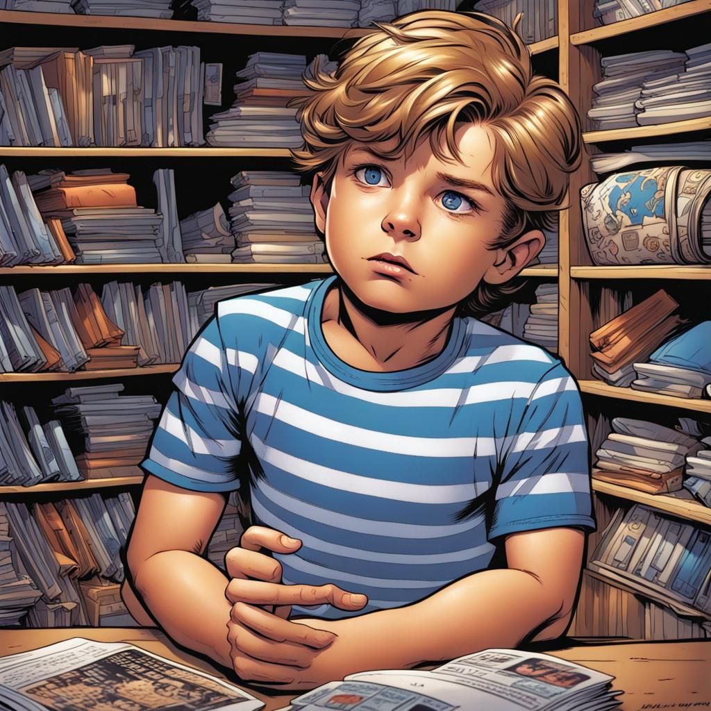 Boy with Striped Shirt in Comic Book Art Style