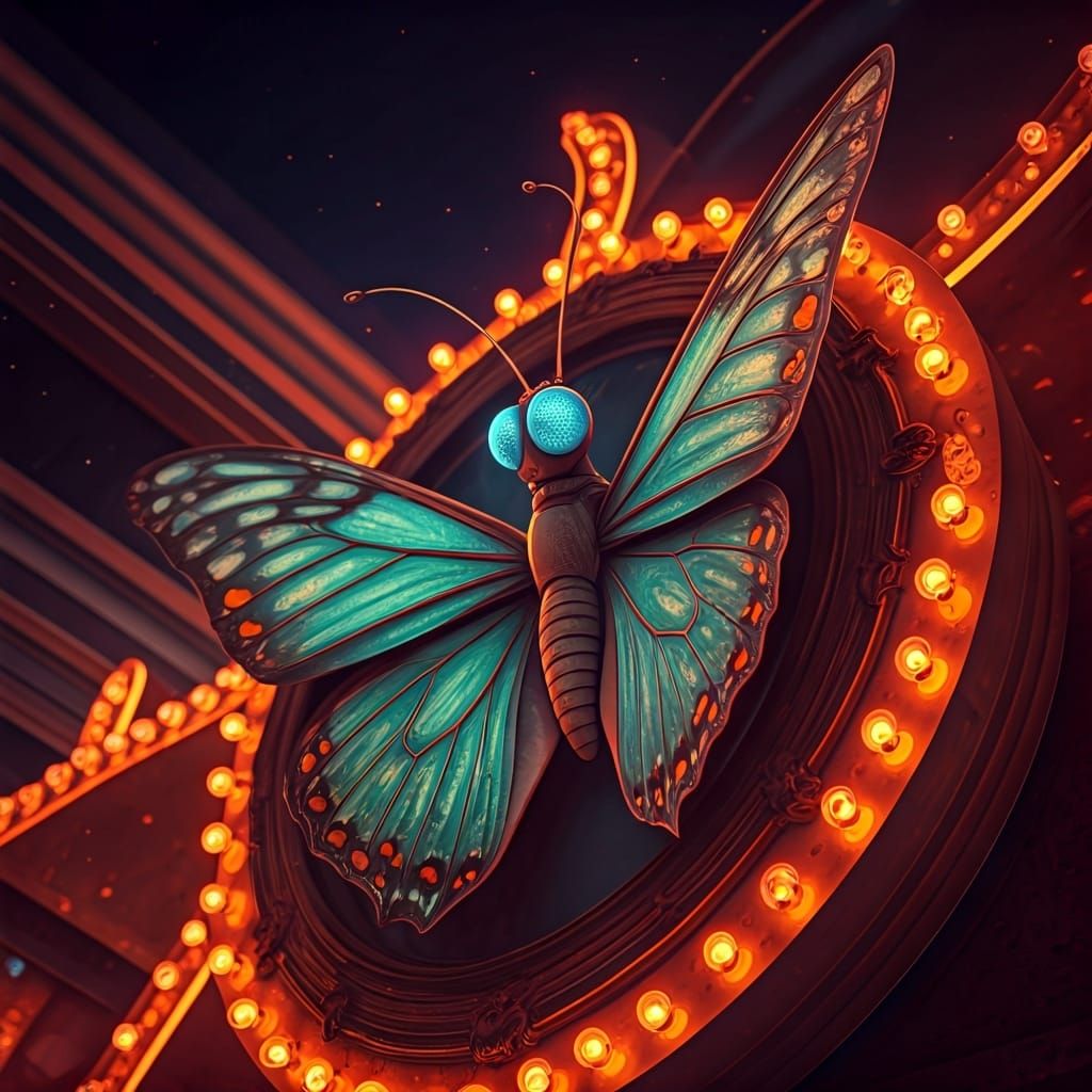 Radiant Butterfly in Flickering Neon Sign