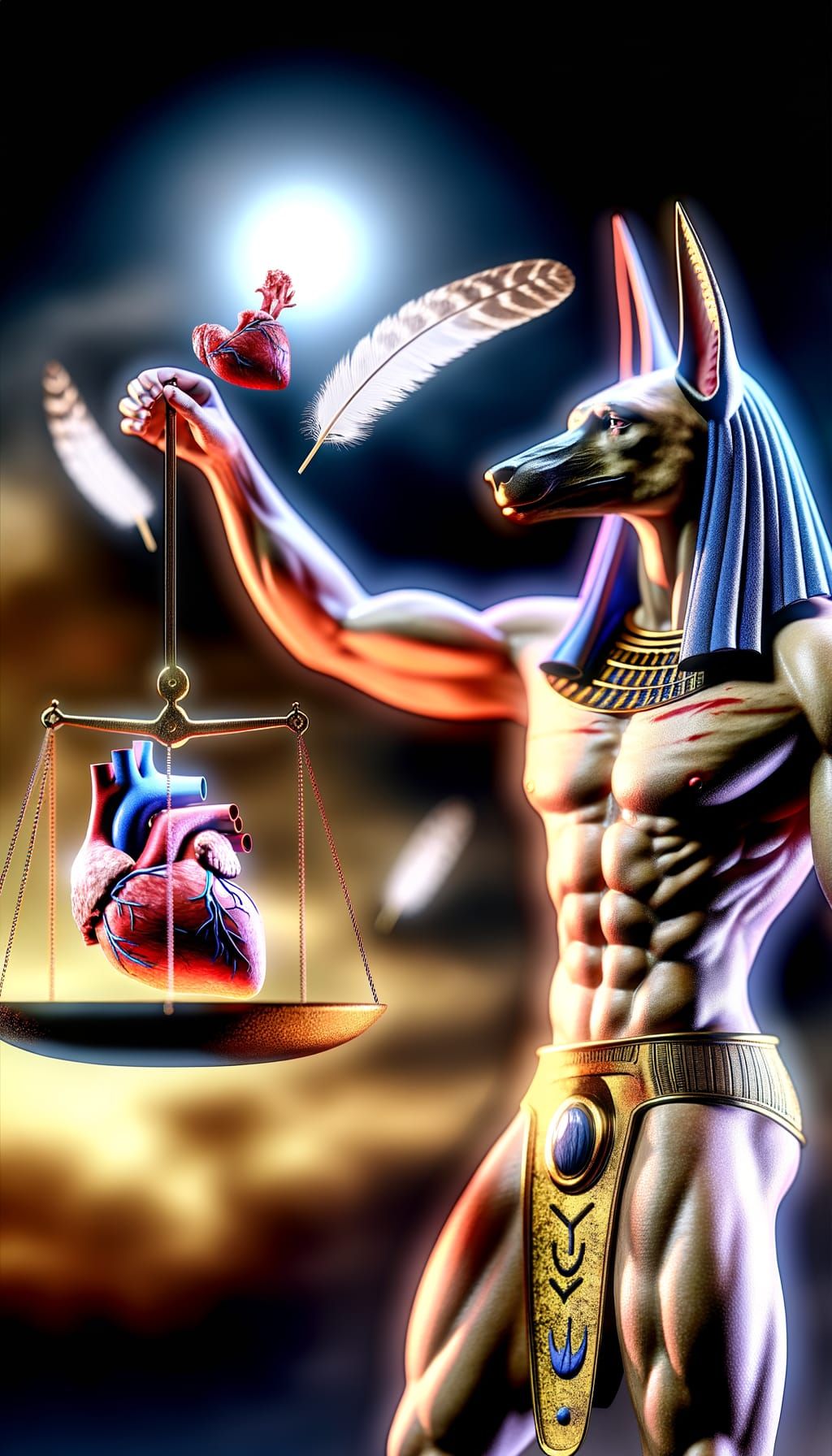 Anubis Bodybuilder Weighs Heart: Epic Digital Matte Painting