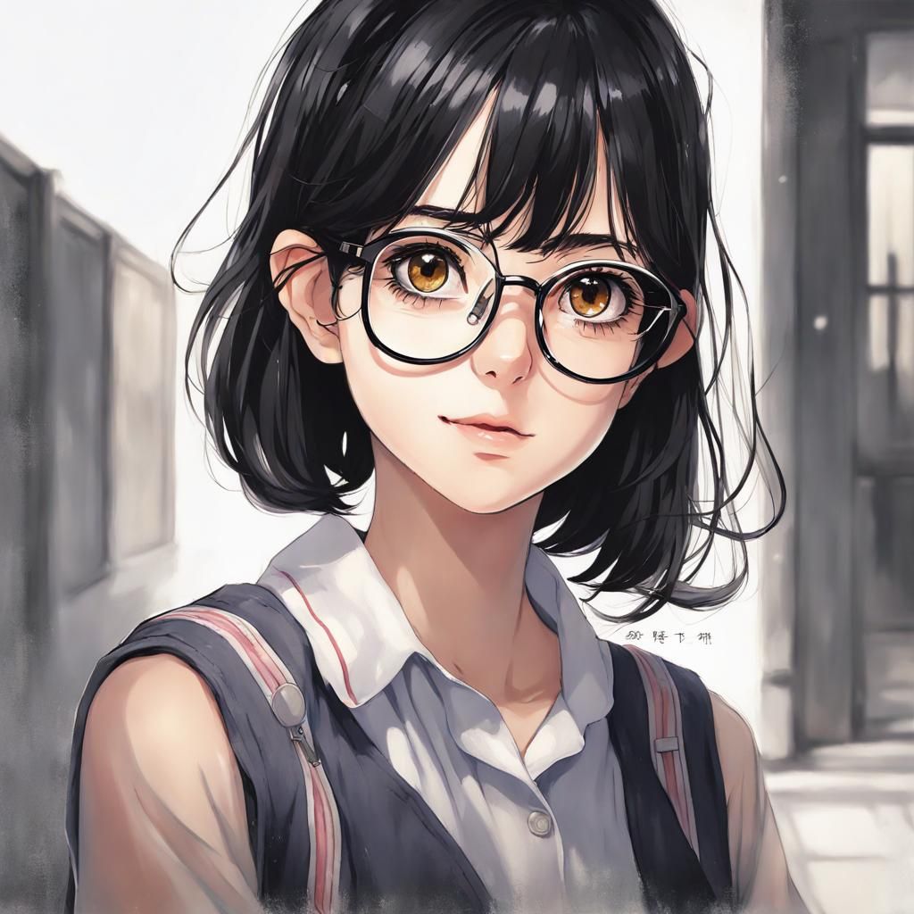 Anime Portrait of Teenage Girl with Glasses