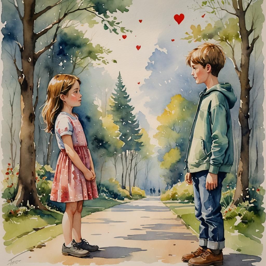 Girl Asks Boy for Love: A Julia Pott Watercolor