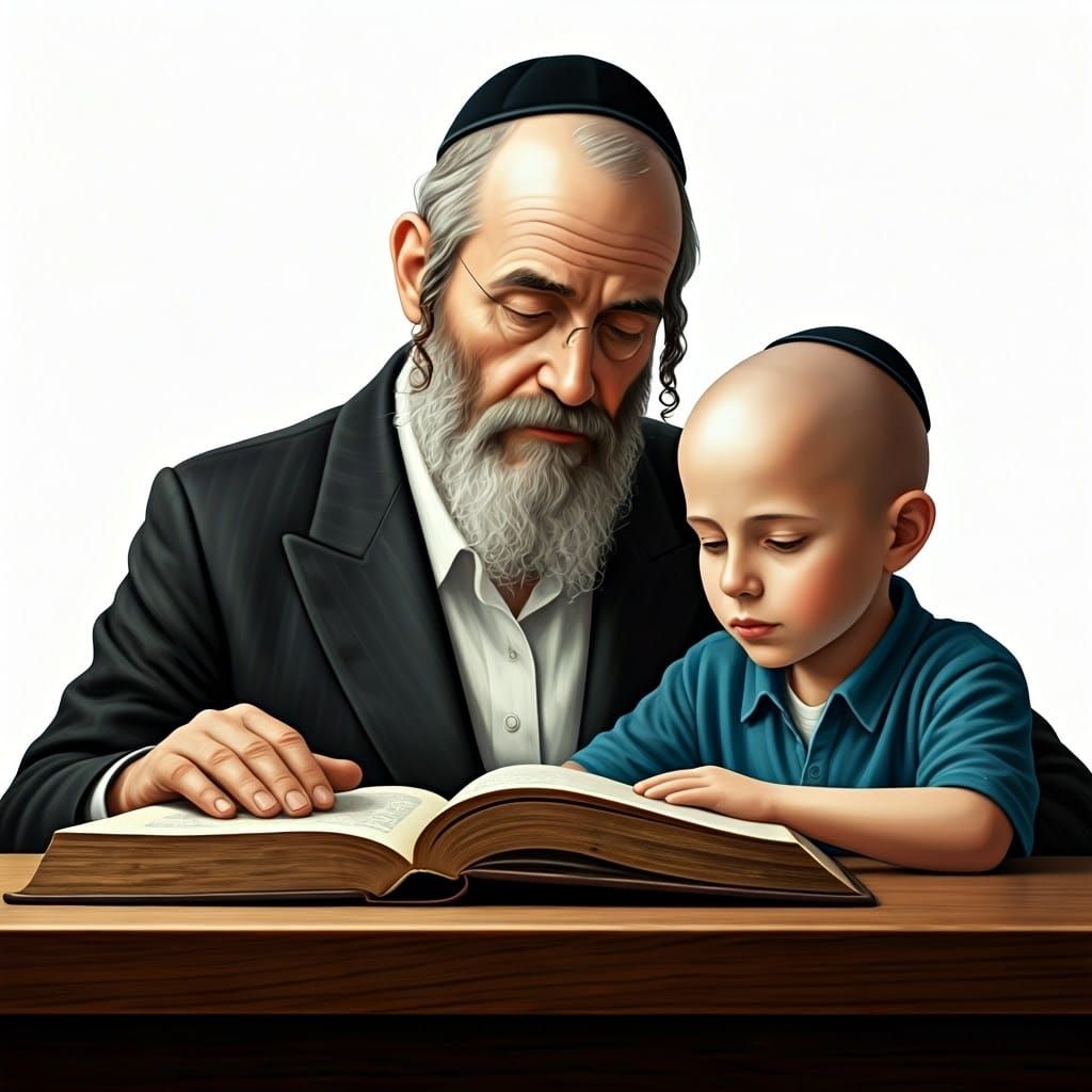 Sincere Hasidic Gentleman Sits in Hopeful Study with Brave Y...