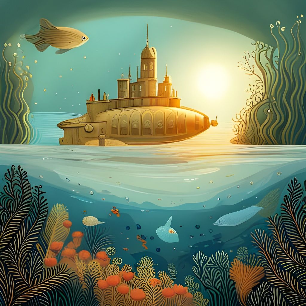 Enchanted Oceanscape: A Surrealist Submarine Illustration