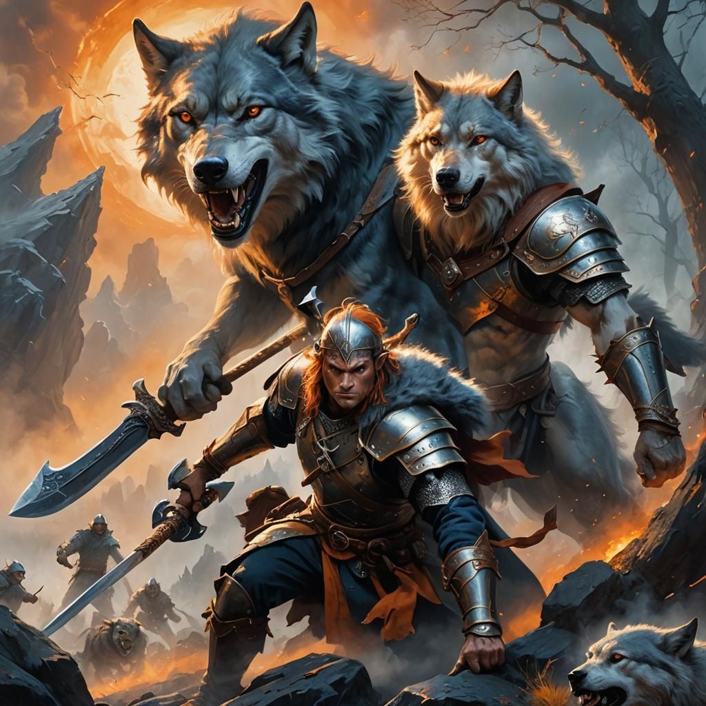 Half-Elf Warrior with Wolf: Epic Fantasy Art