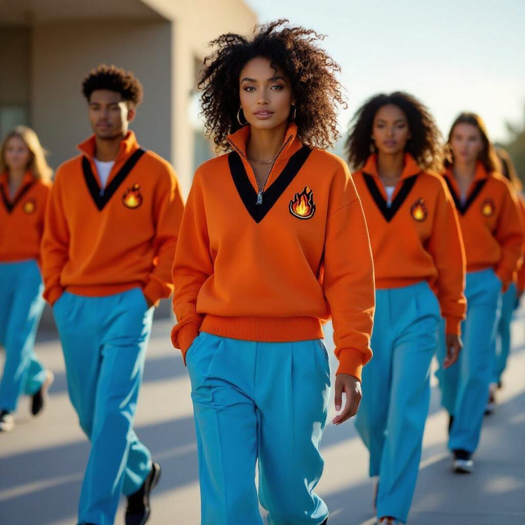 Students in Flame Patched Sweaters, Golden Hour Portrait