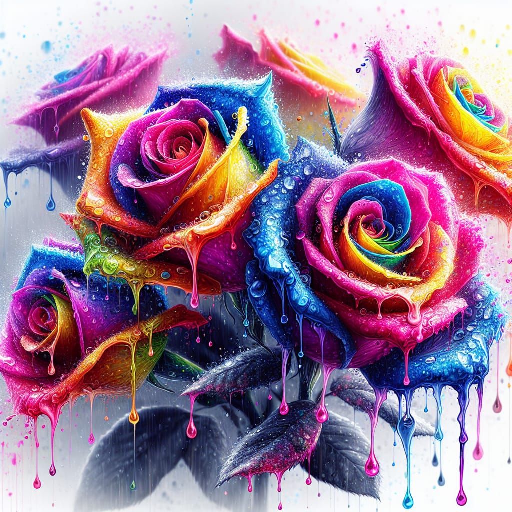 Roses Bathed in Rainbow Rain: HDR Illustration