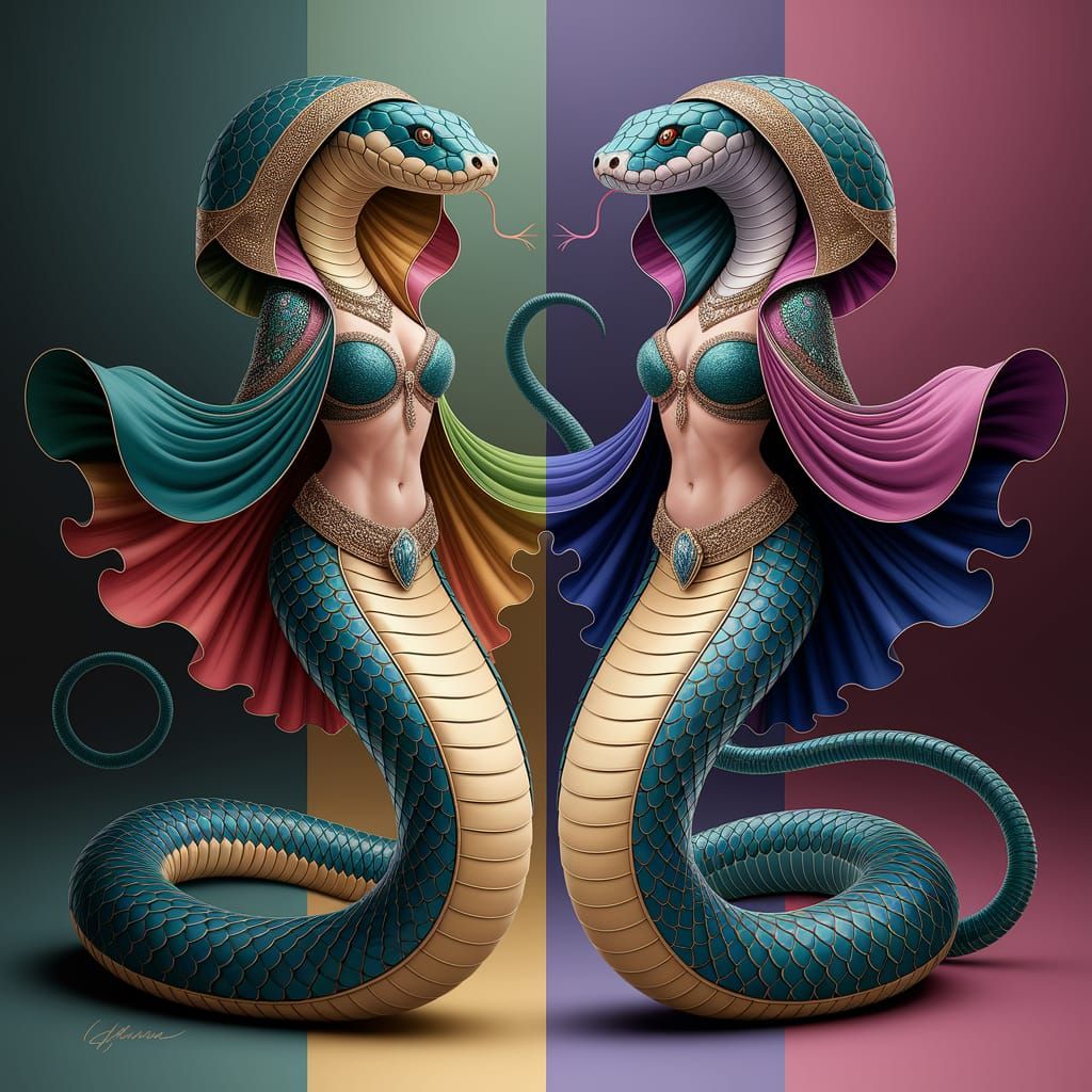 Mesmerizing Snake Women in Abstract Art with Fine Details