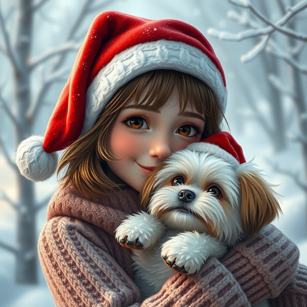 Whimsical Winter Wonderland with Brown-Eyed Teen Girl and Sa...