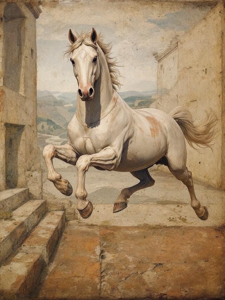 Horse Runs Free: Fresco in Renaissance Style