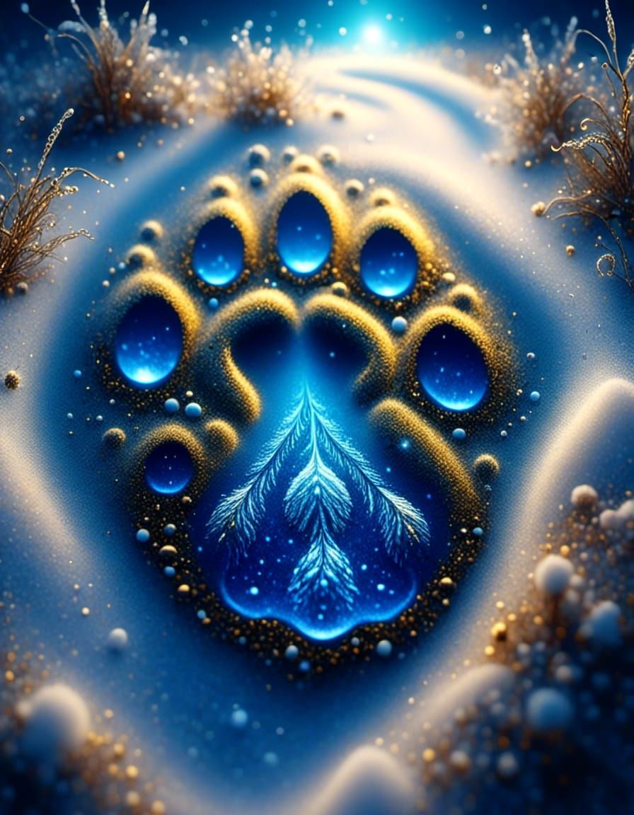 Surreal Bear Paw Print in Snow, Dreamlike