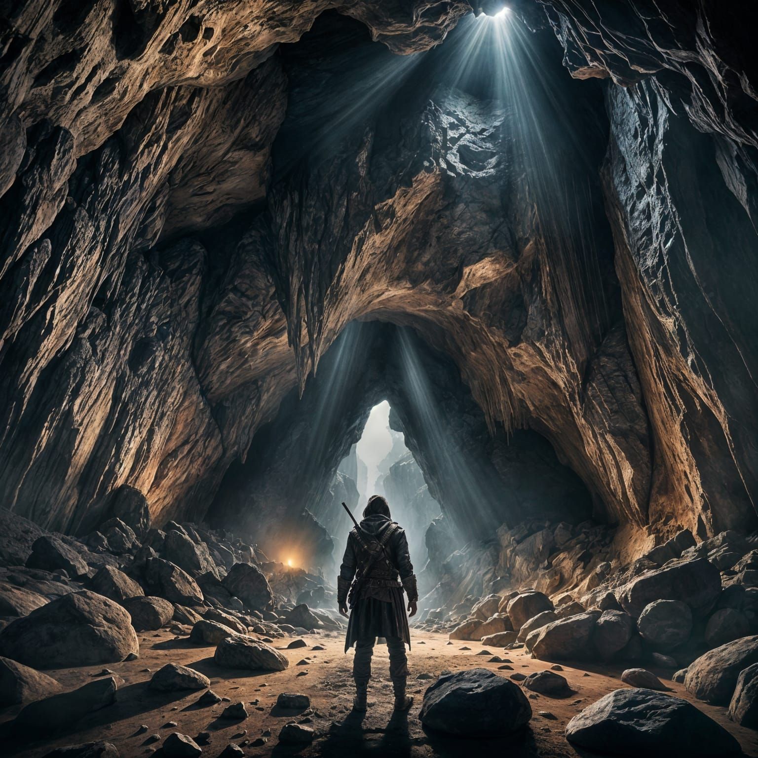 Hyperrealistic Giant in Cave with Intricate Details