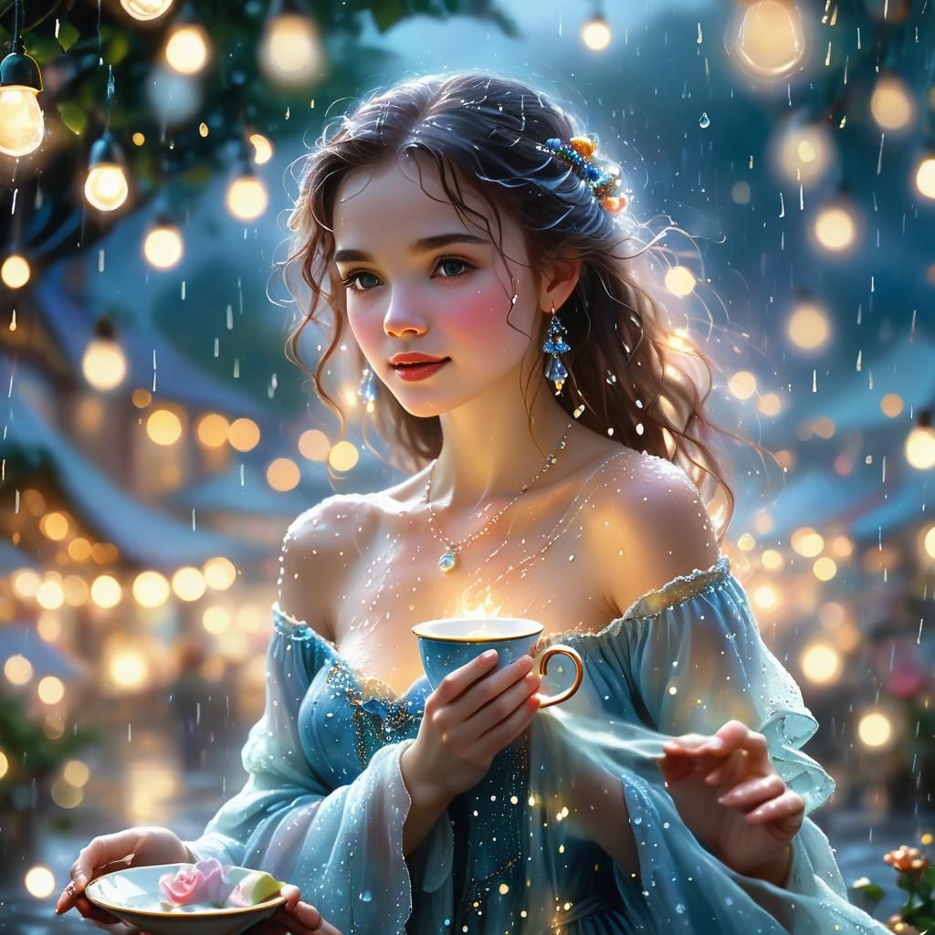 Ethereal Woman Dancing in Teacup, Fantasy Art