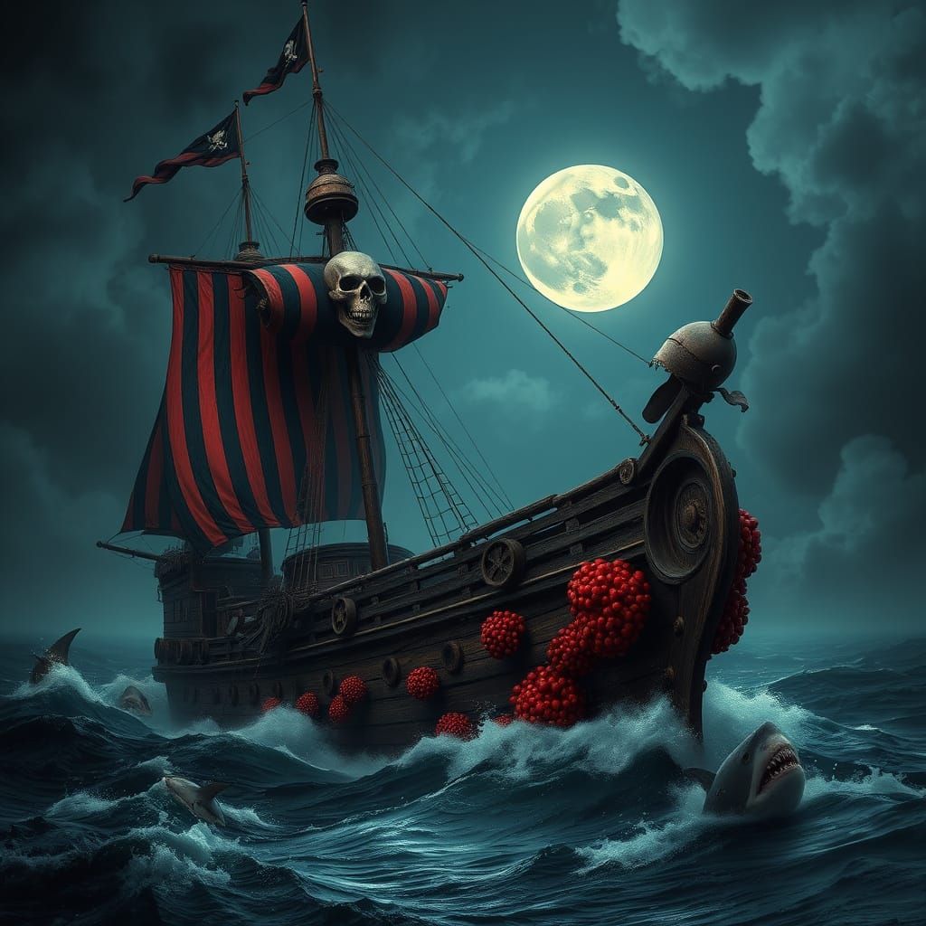 Hyper-Realistic Pirate Ship in Dark Ages Atmosphere