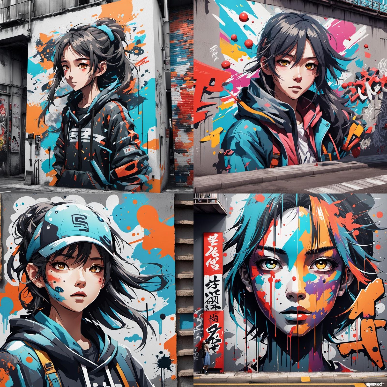 Vibrant Street Art in 3D Anime Style