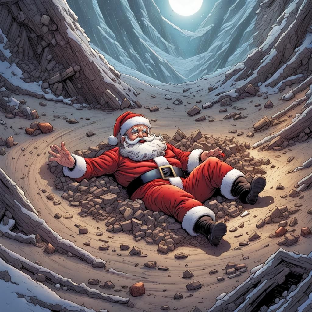 Santa's Christmas Crash in a Stunning Comic Book Art Style