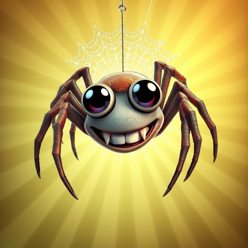Cartoon Spider in a Sparkling Web Comic Book Style