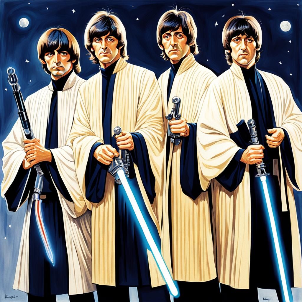 The Beatles as Jedi Knights with Lightsabers