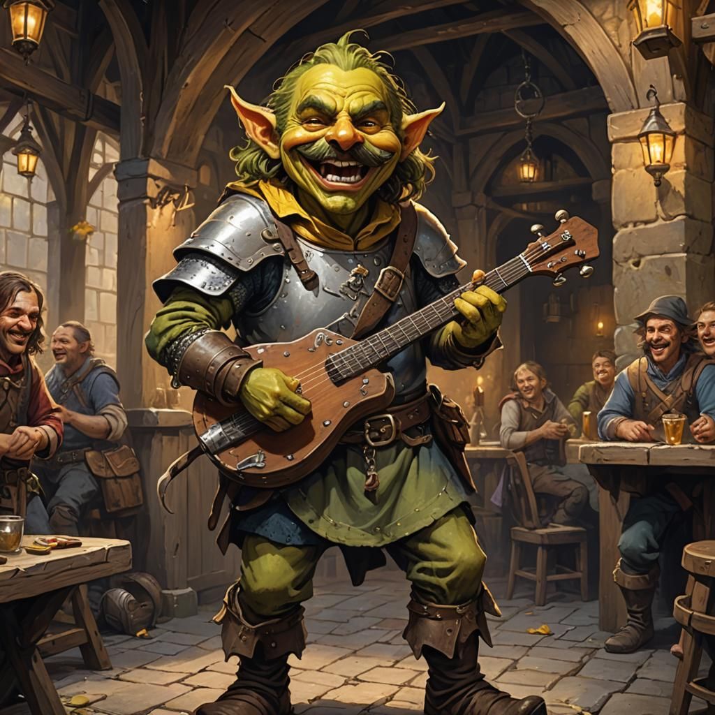 Goblin Bard on Tavern Stage: Fantasy Concept Art
