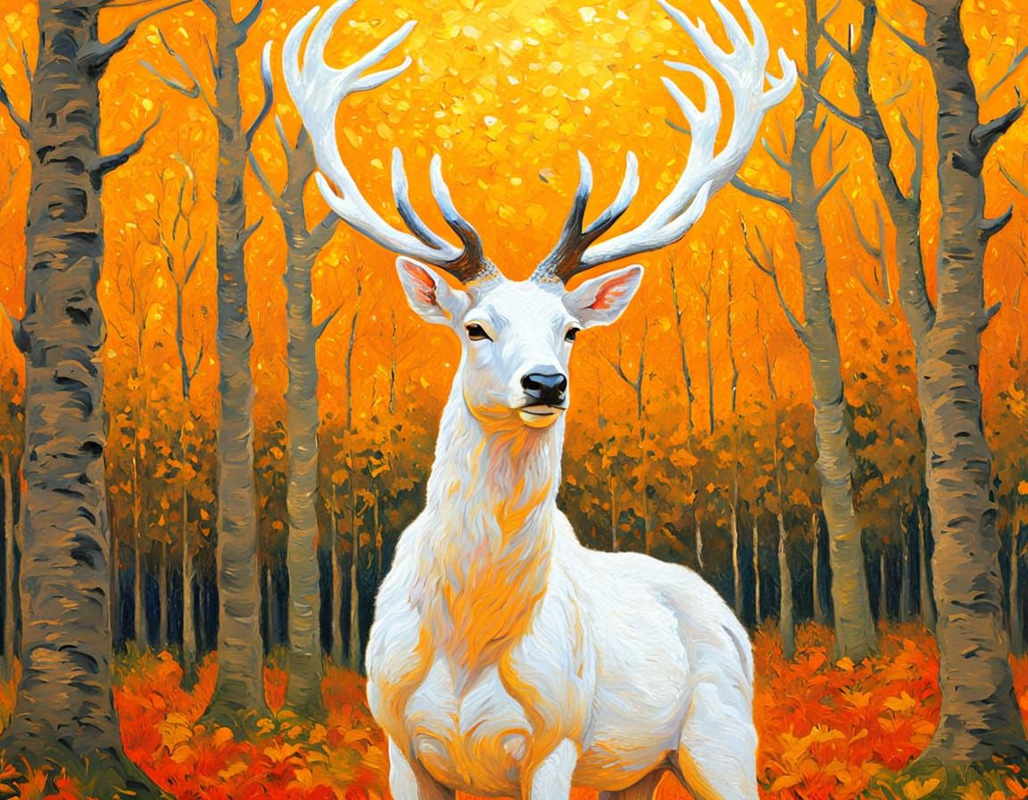 Herne the Hunter as White Hart in Neo-Impressionism Style