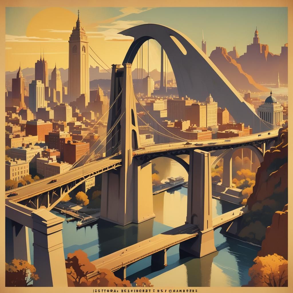 Vintage City Travel Poster in Mid-Century Style