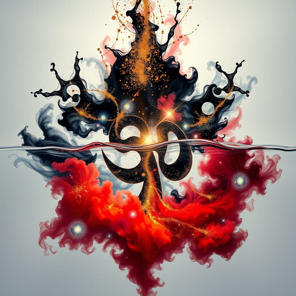 Cosmic Mandala Dissolving in Water with Golden Kintsugi